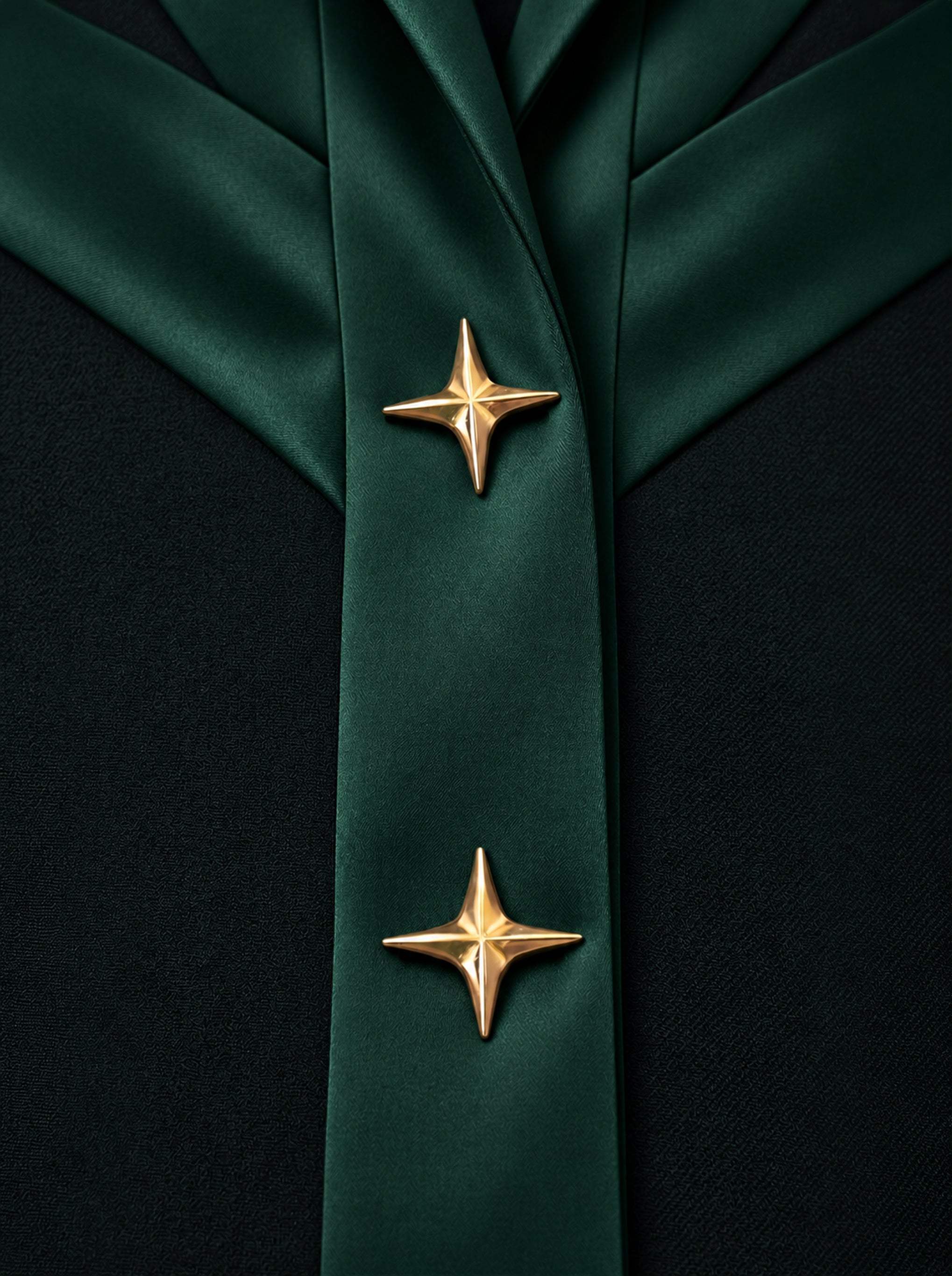 NAKHLAH close-up of branching green silk bands finished with gold star details.