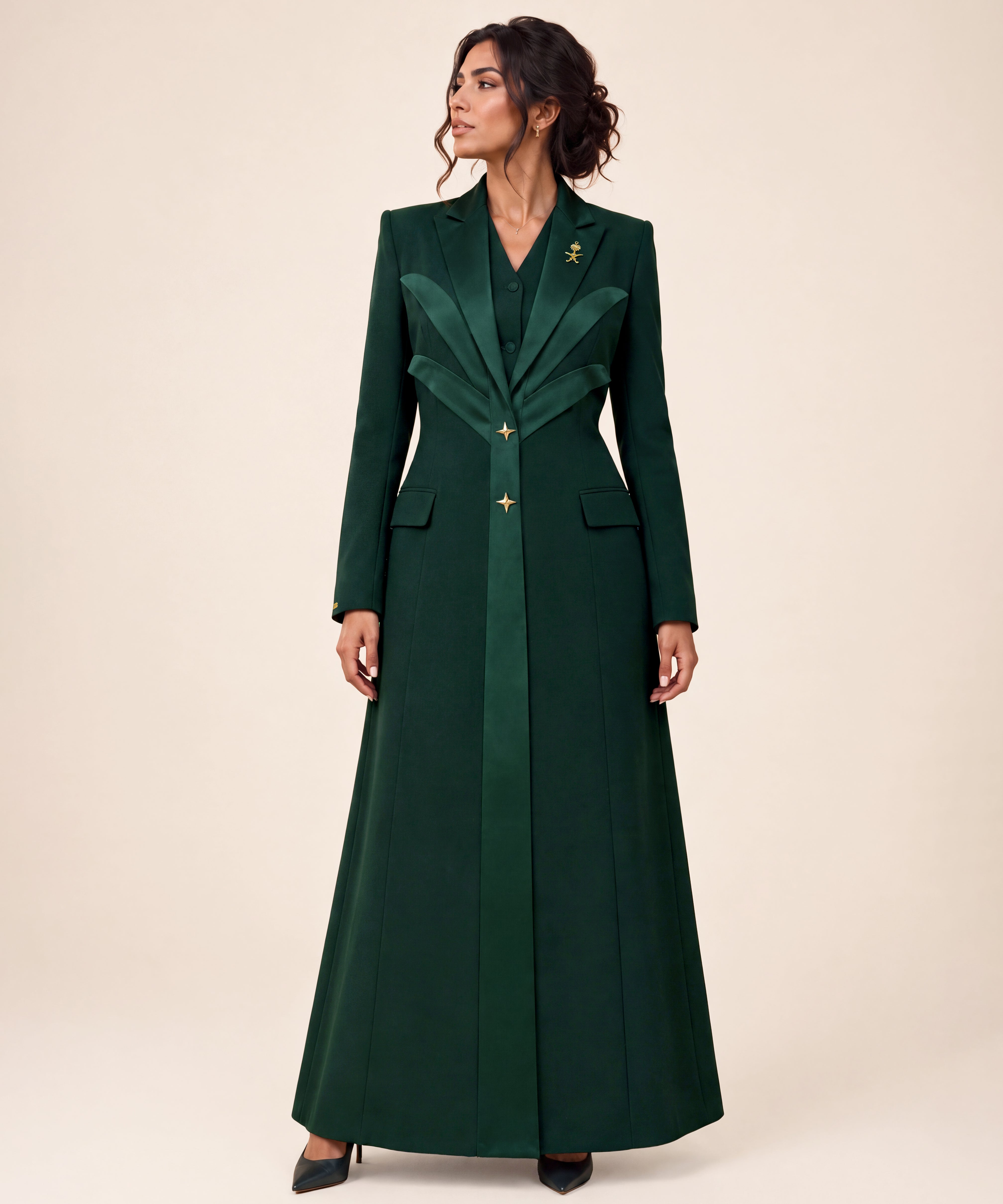 NAKHLAH blazer in Deep Saudi Green, complete front silhouette.