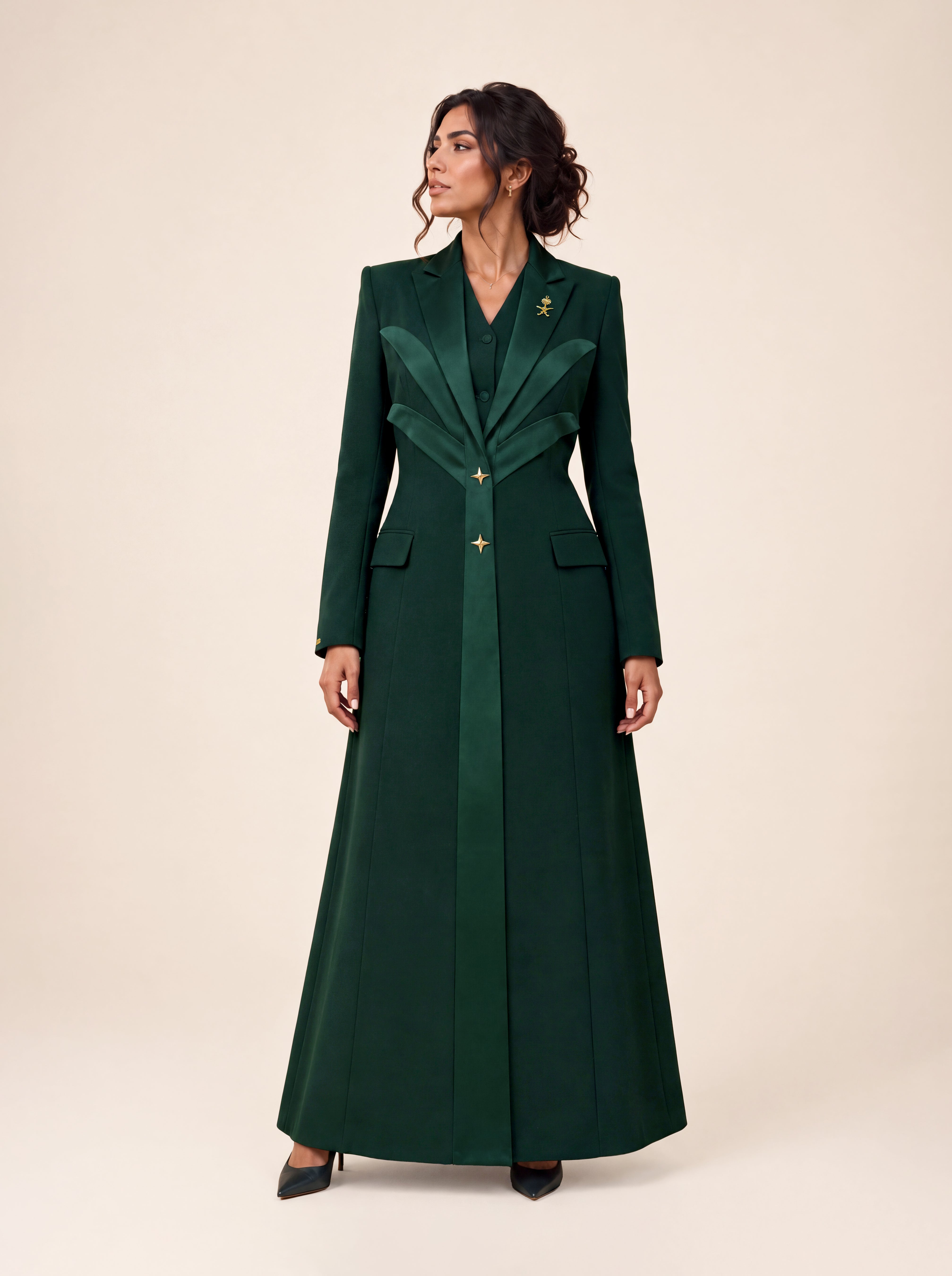 NAKHLAH blazer in Deep Saudi Green, complete front silhouette.