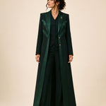 NAKHLAH long blazer worn open over a coordinating vest and trousers, full-length view.