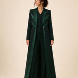 NAKHLAH long blazer worn open over a coordinating vest and trousers, full-length view.