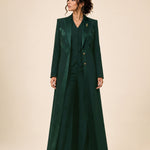 NAKHLAH blazer in Deep Saudi Green, worn open in a full-length view.
