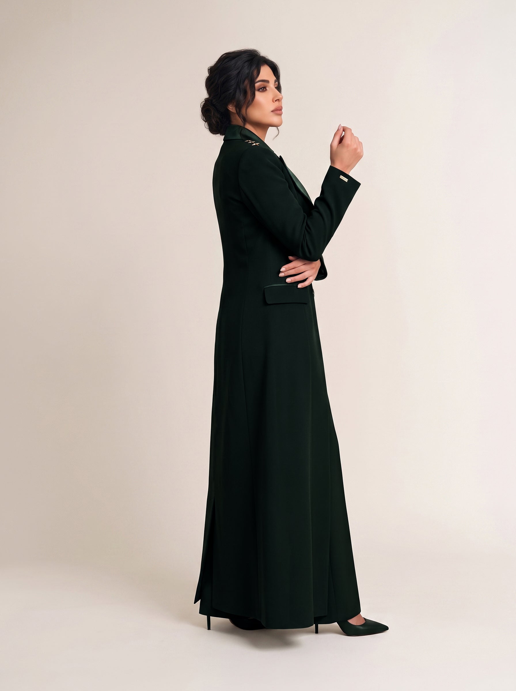 GLORY blazer in Deep Saudi Green, full-length side profile.