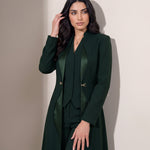TERRA blazer in Deep Saudi Green, open-front editorial portrait.