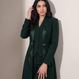 TERRA blazer in Deep Saudi Green, open-front editorial portrait.