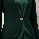 TERRA Deep Saudi Green blazer, waist detail with curved silk panels.