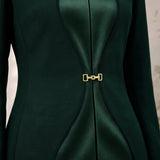 TERRA Deep Saudi Green blazer, waist detail with curved silk panels.