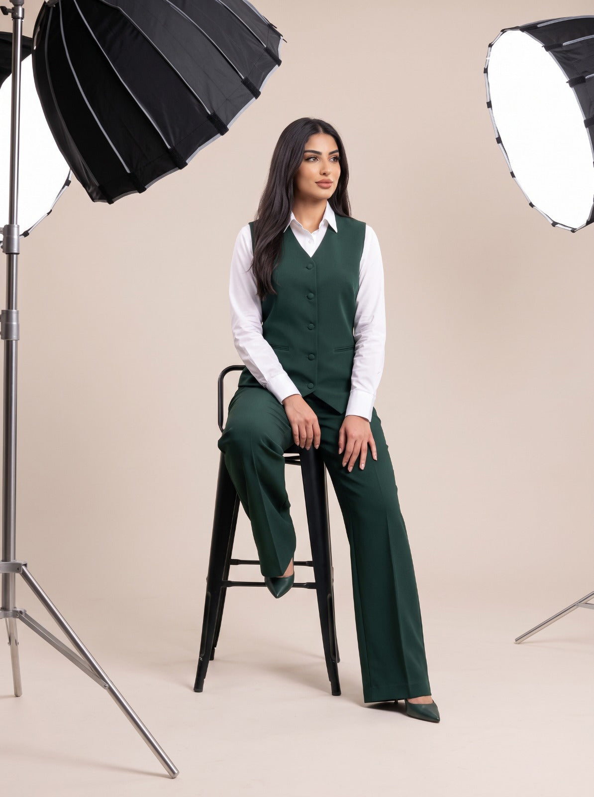 WAQAR formal set in Saudi Green, rear three-quarter view.