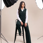 WAQAR formal set in Deep Saudi Green, rear three-quarter view.