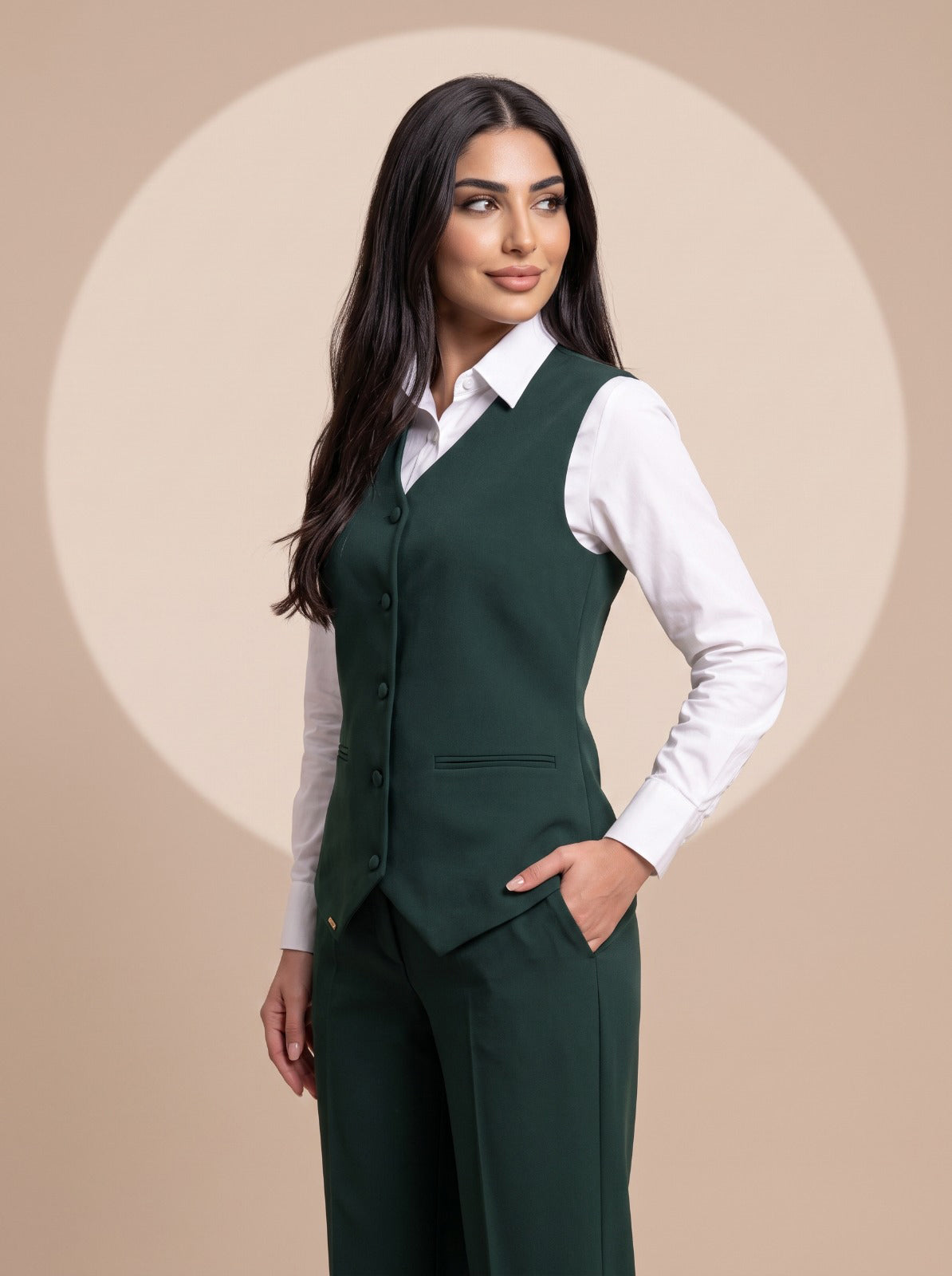 WAQAR formal set in Saudi Green, full-length side profile.