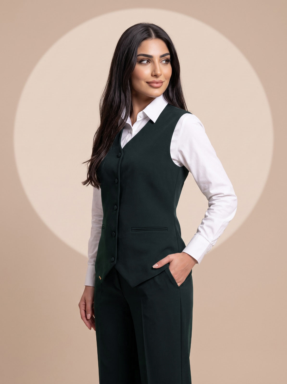 WAQAR formal set in Deep Saudi Green, full-length side profile.
