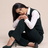 WAQAR formal set in Deep Saudi Green, front view showing the straight-button vest.