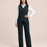 WAQAR formal set in Deep Saudi Green, full-length front view with tailored vest.