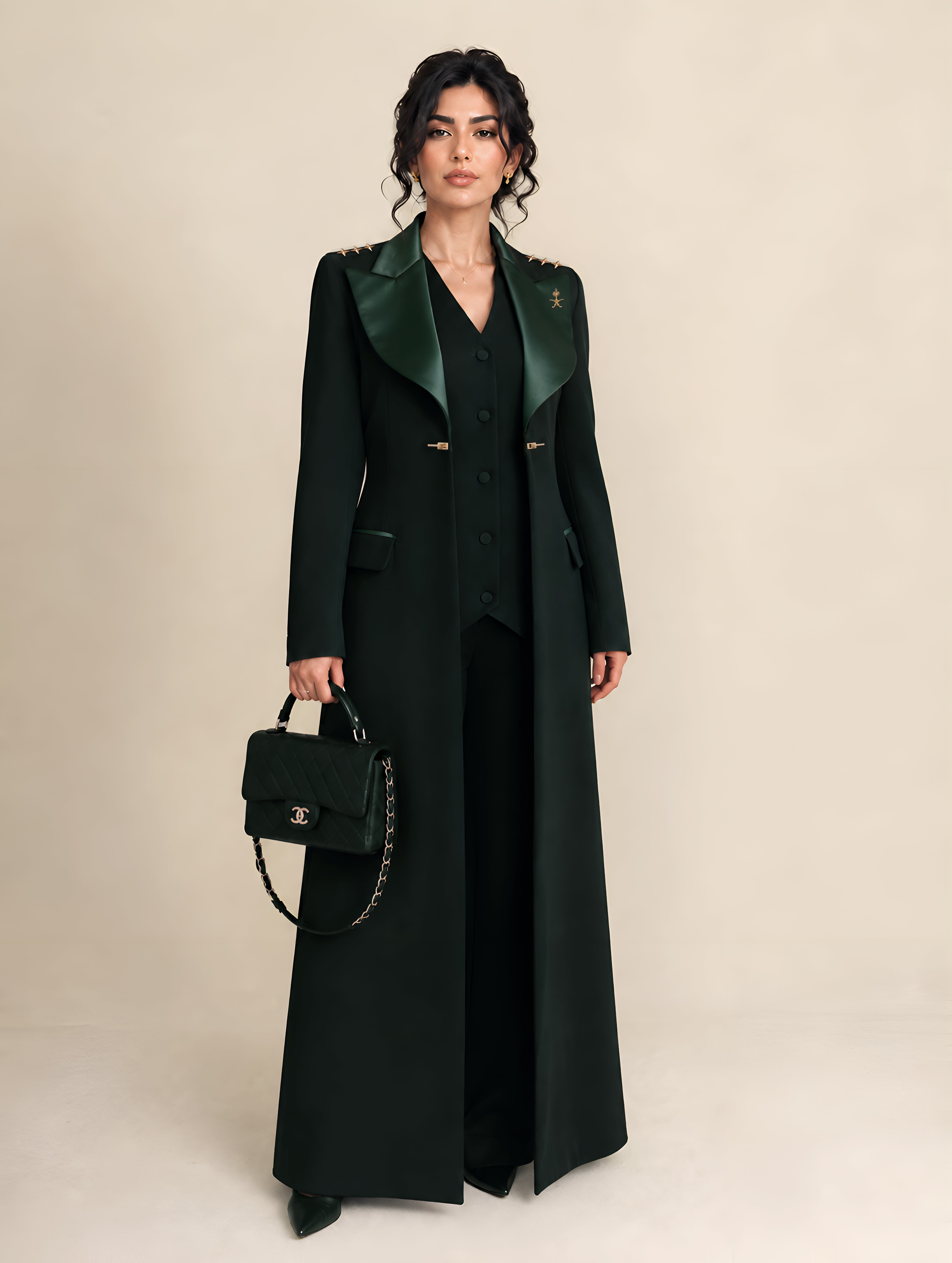 GLORY Deep Saudi Green blazer, upper-front detail with broad lapels.