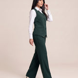 WAQAR formal set in Saudi Green, side view with wide-leg trousers.